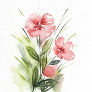 Aquarelle végétale représentant trois fleurs rouges dans un bocaux en verre réalisée par Christelle Lachambre artiste-peintre