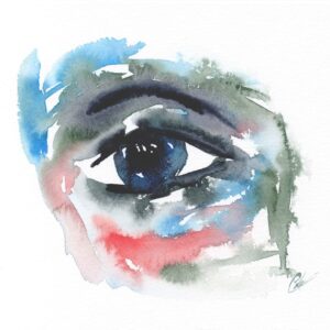 Aquarelle expressionniste représentant un oeil réalisée par Christelle Lachambre artiste-peintre