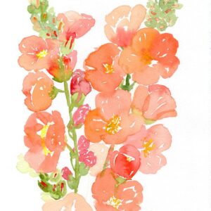 Aquarelle végétale représentant une branche de fleurs oranges réalisée par Christelle Lachambre artiste-peintre