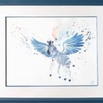 Encadrement de l'envol du zèbre, aquarelle réalisée par Christelle Lachambre artiste-peintre