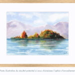 Illustration potentiel du rendu de l'option d'encadrement de l'oeuvre L'île sur le lac réalisée par Christelle Lachambre artiste-peintre